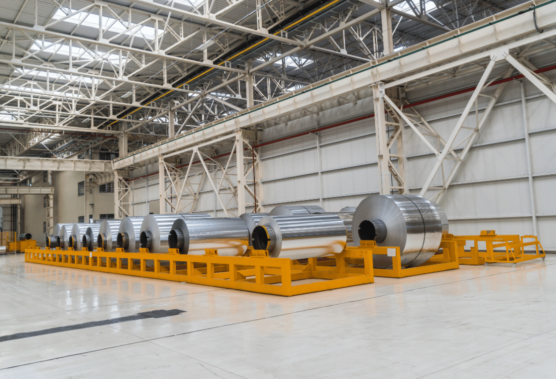 Large role of foil for packaging bulk products in a warehouse 